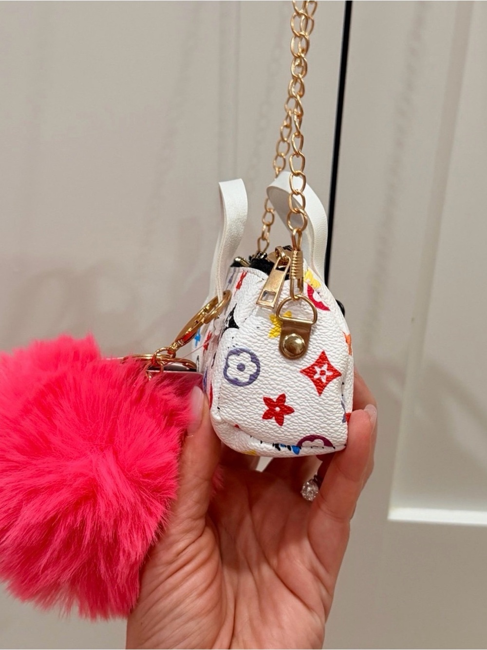 Mini Kawaii Purse Charm Crossbody Bag 🌈 Pom Pom + Puppy Charm - Picture 5 of 6
